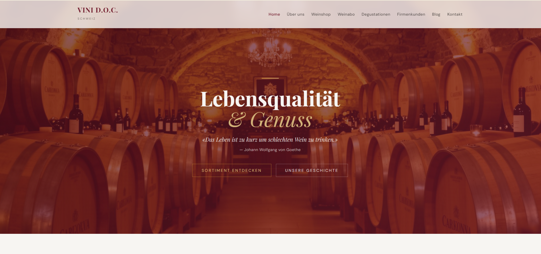 Nachher: neu gelaunchte VINI D.O.C. Webseite